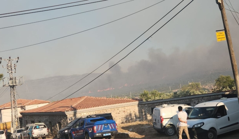 İzmir’in Çeşme ilçesinde çıkan orman yangınına müdahale sürüyor